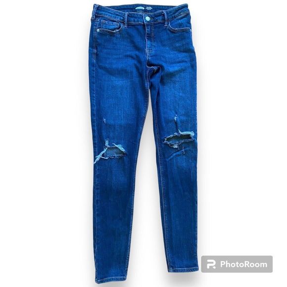 Old Navy Jeans Womens 6 Mid Rise Rockstar Super Skinny Distressed Blue Denim - Picture 2 of 8